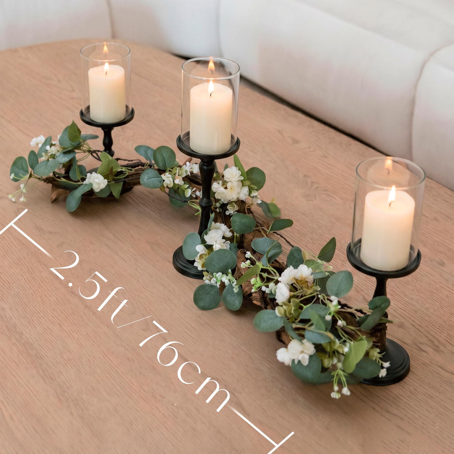 Eucalyptus Table Centerpiece with Candle Holders, Farmhouse Greenery Decor Black