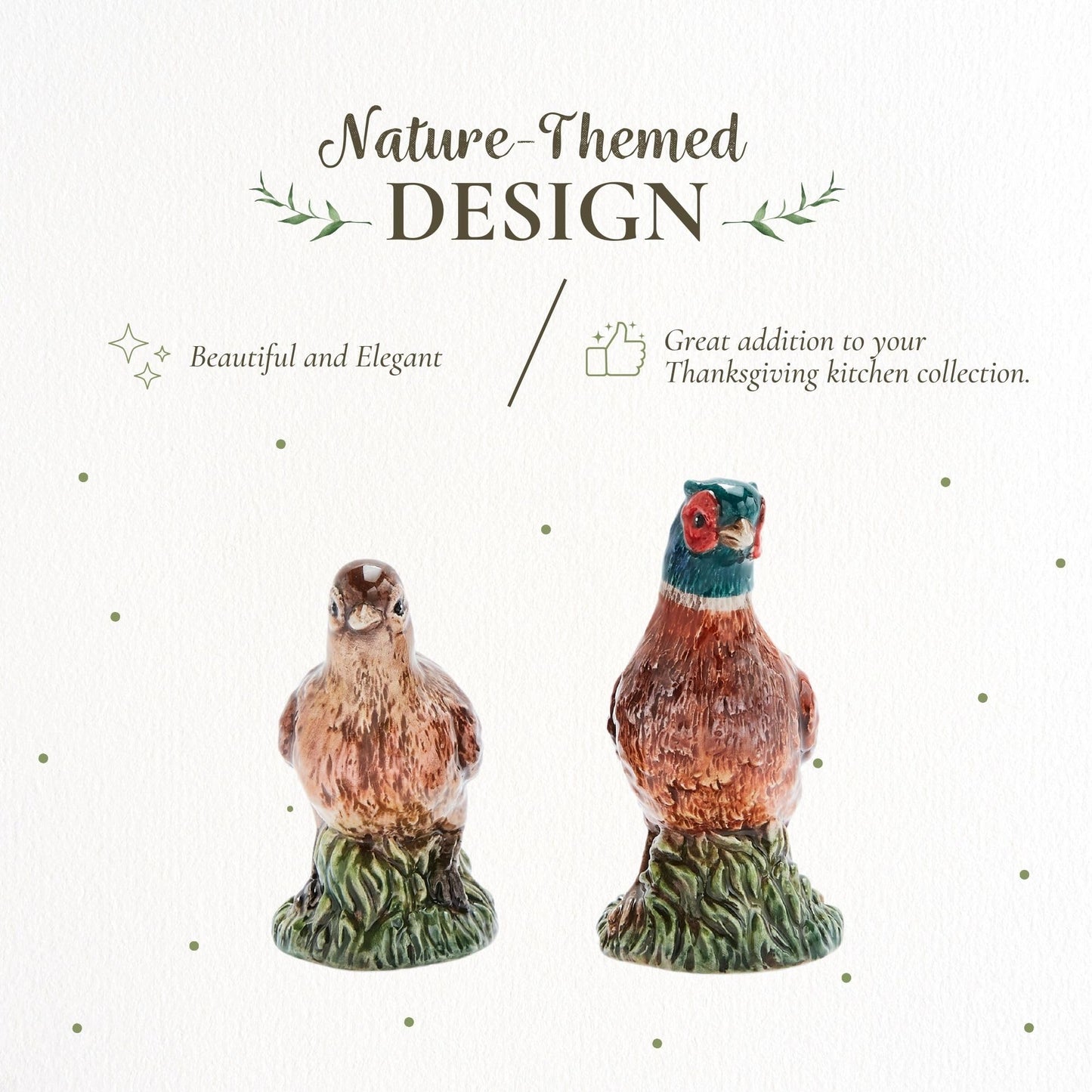 Spode 3.5" Pheasant-Shaped Salt and Pepper Shakers - Dolomite Ceramic Farmhouse Décor for Formal Dining, Decorative Salt & Pepper Set with Easy Refill Bottom Stoppers, Ideal for Thanksgiving Table