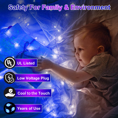 300 LED Blue Birthday Party Decorations String Lights with 12 Modes Timer Dimmable, Waterproof Connectable Christmas Tree Lights, 75FT Fairy Lights for Bedroom, Outside, Ocean Party, Xmas Decor