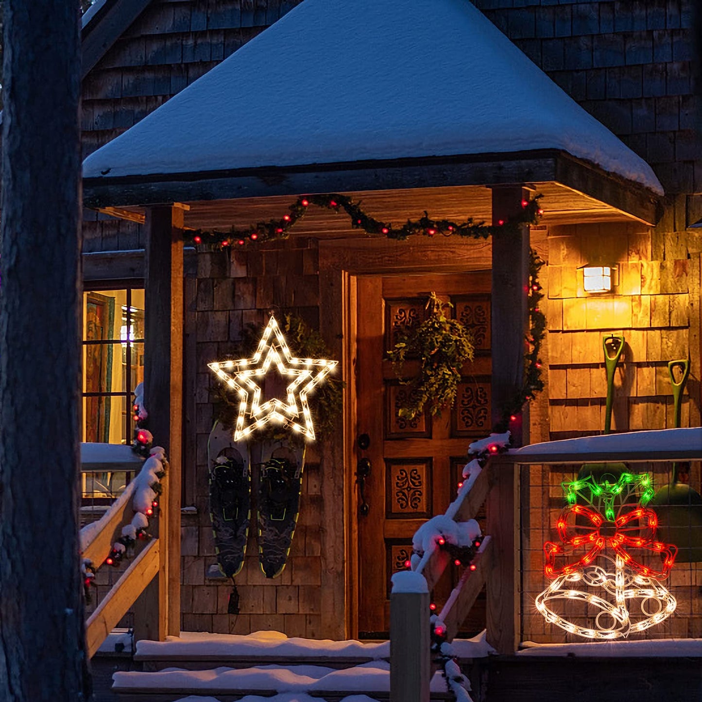 Xmasnova 2 Pack Christmas Window Lighted Decorations,Christmas Window Silhouette Lights,Double Side Sign Lamp Decoration for Holiday Indoor Wall Door Glass Decor,Beel，Star