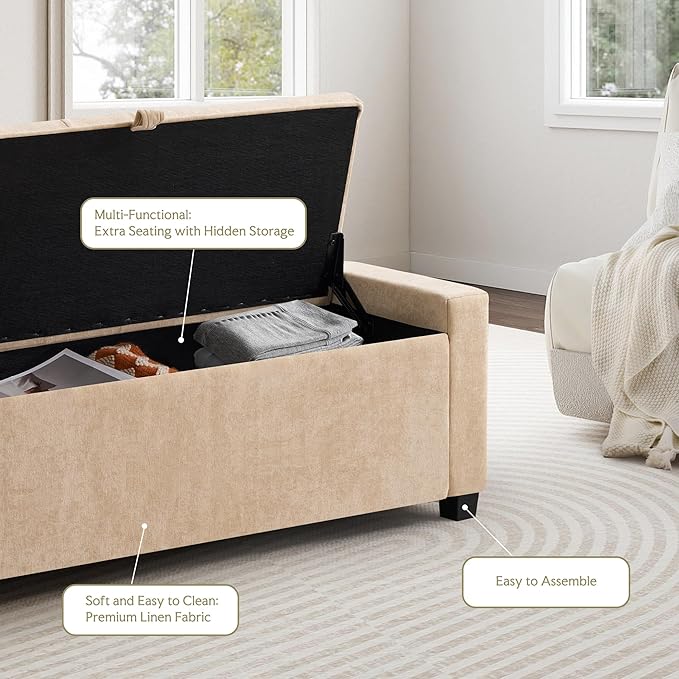 GRAINELL Storage Ottoman Bench, Upholstered Tufted Bedroom Bench