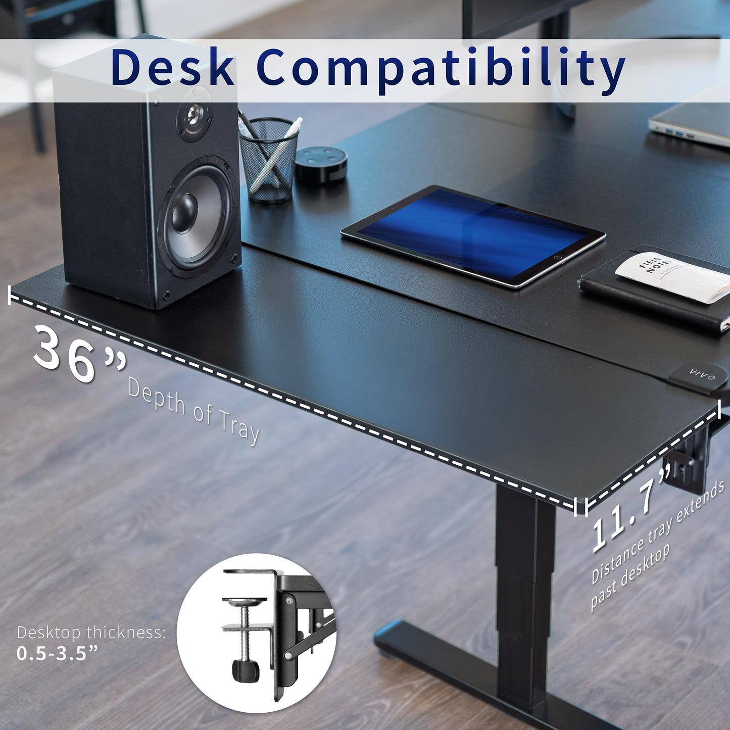 VIVO Clamp-on 6 x 9 inch (11 Including Clamps) Desk Extender, Wrist Support, Armrest Tray, Table Mount for Sit Stand Desks, Black, DESK-EXT09