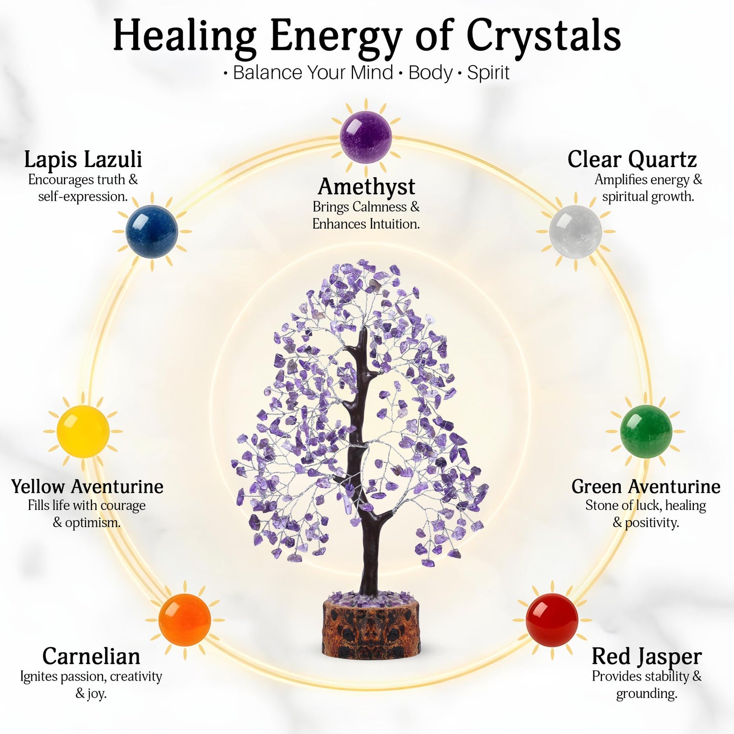 FASHIONZAADI Amethyst Crystal Tree - Chakra Crystals - Money Gem Tree - Purple Home Decor - Feng Shui Crystal - Chakra Crystals - Prosperity Stone - Gifts for Women