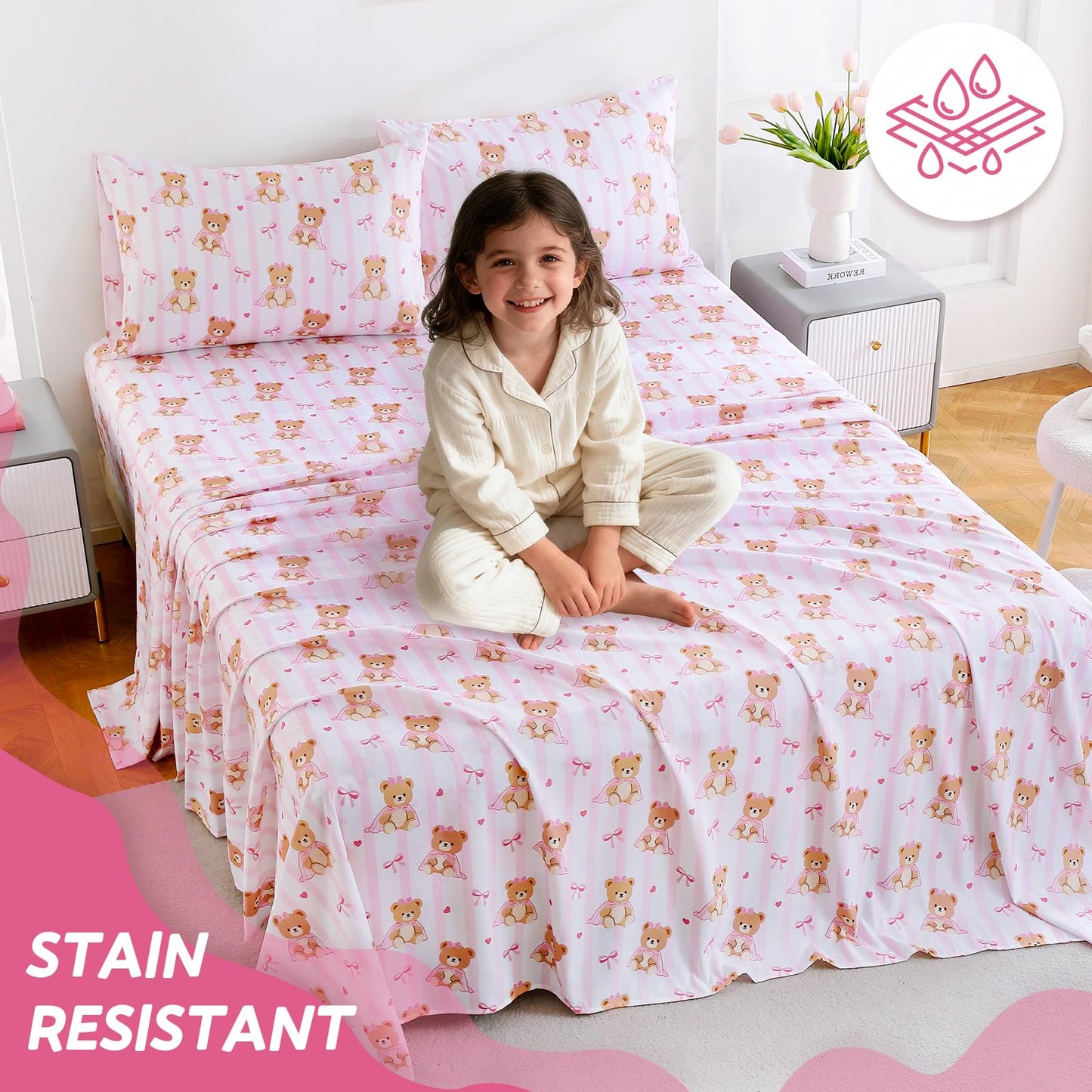 ChicView Twin Sheet Set Kids,3 Pieces Breathable Soft Microfiber Bedsheets for Child Boys Girls, Anti Pilling Deep Pockets Easy Care Bed Sheets, Teddy