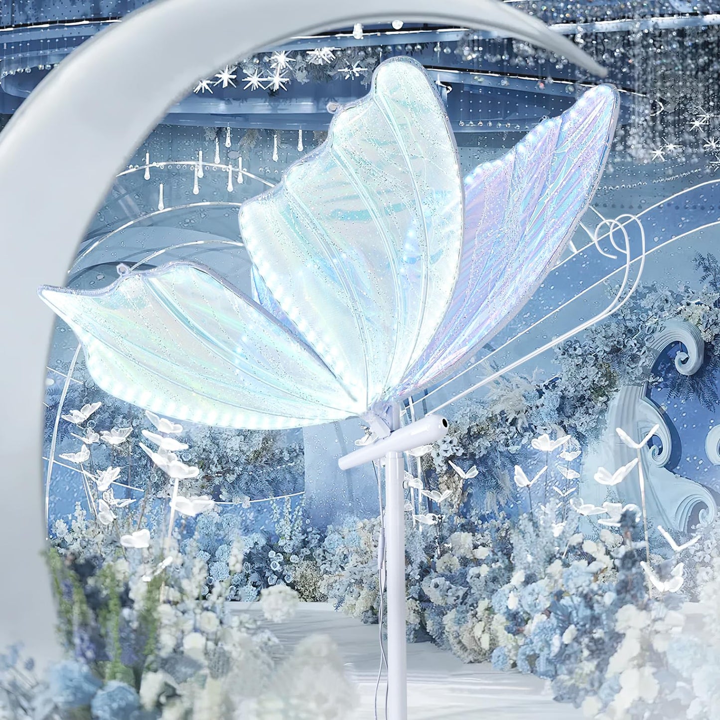 B-COOL Wedding Butterfly Floor Lamp Decoration: Christmas Birthday Party Lights Butterfly Ceiling Lamp Butterflies Chandelier White Led Decorative Iridescent|Silver Sequin 60cm/23.6in & 1PCS