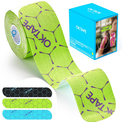 OK TAPE Synthetic Kinesiology Tape Precut Strips, Waterproof Elastic Athletic Tape for Pain Relief & Muscle Support, Targeted Recovery, 2in×16.4ft Roll, 20 PCS -Green