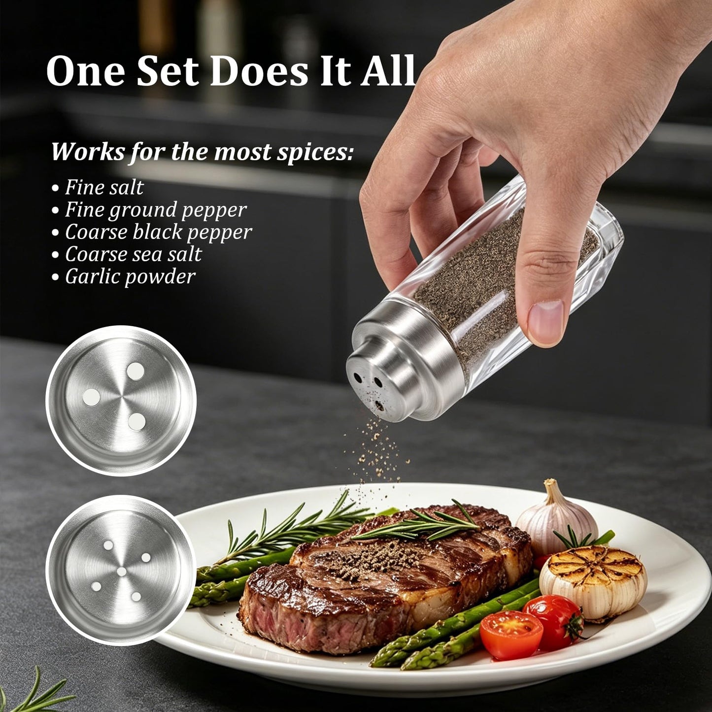 Aelga Glass Salt and Pepper Shakers Set - Pepper Shaker with Big & Small Hole Lid - Elegant Farmhouse Kitchen Decoration(2pcs)