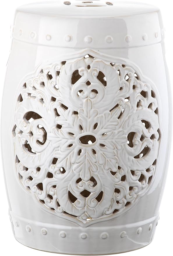 Safavieh Flora Glazed Ceramic Decorative Garden Stool, Antique White (ACS4527A)
