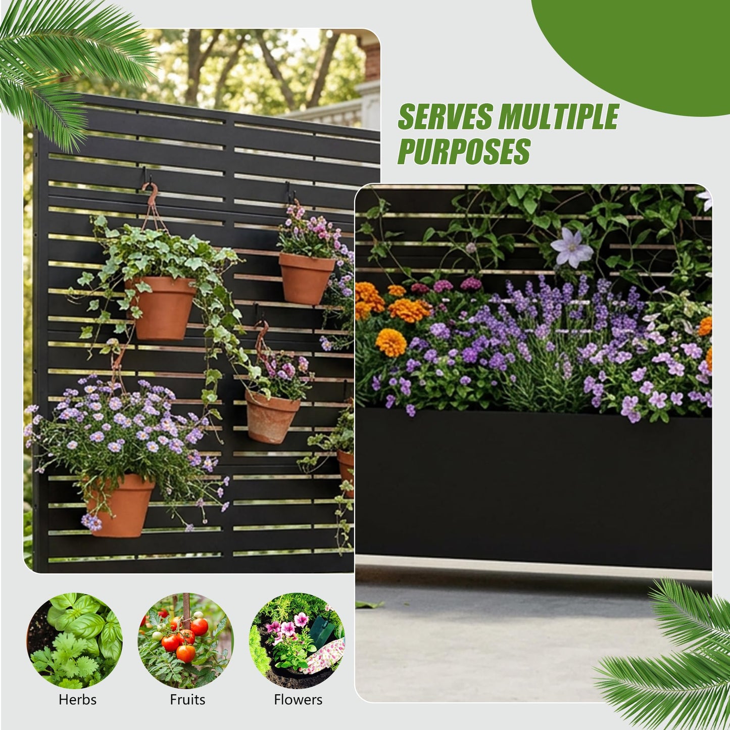 Wooakway 72" Raised Garden Bed with Trellis and Wheels, 52 Gal Metal Planter Box Privacy Screen for Outdoor Patio, Balcony and Backyard, Mobile Vertical Planter for Climbing Plants, Vines, Ivy, Black