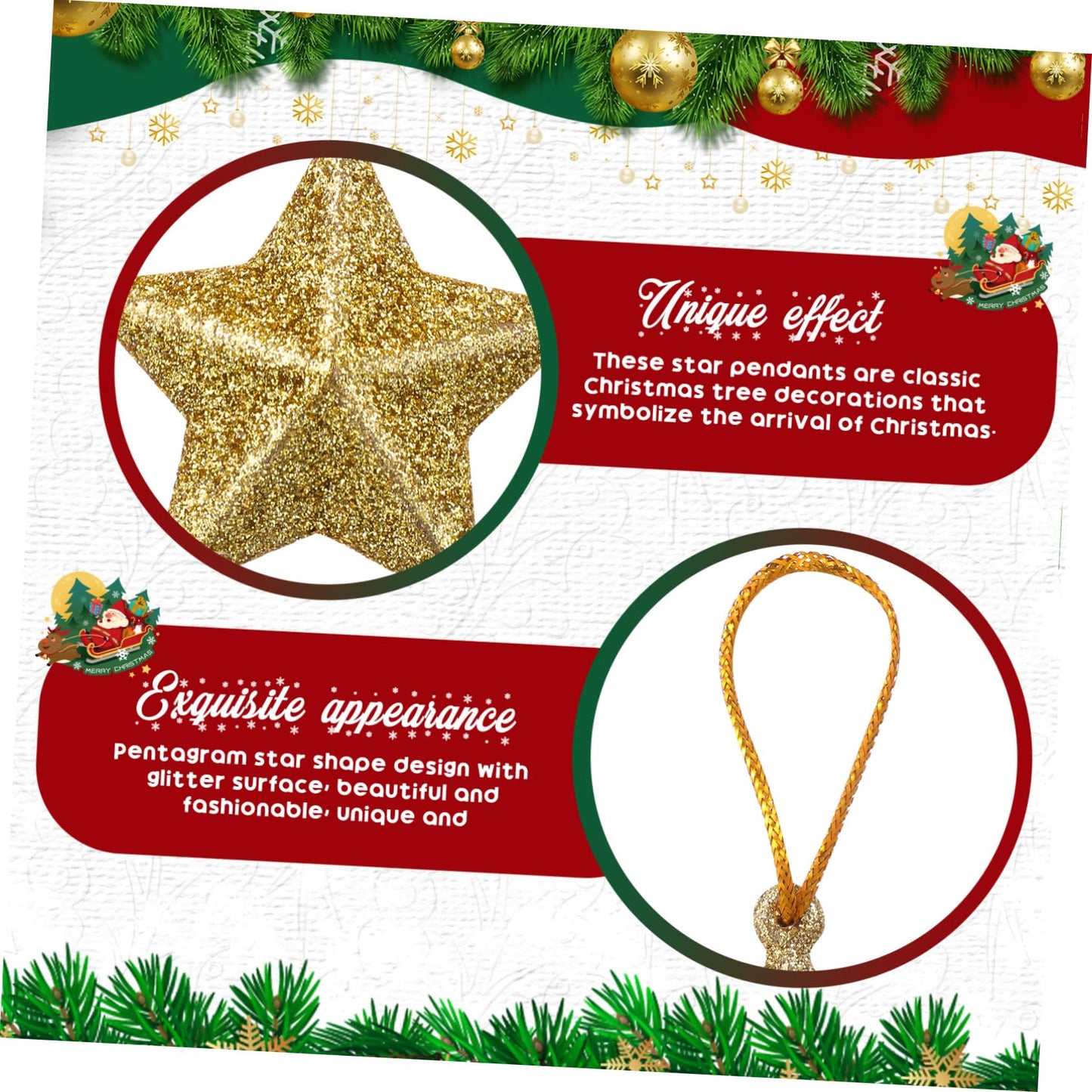 30 Pcs Star Ornaments Christmas Star Pendant Hanging Christmas Ornaments Jewelry Gold Glitter Tree Festival Decorations 3D Charm Celebrity