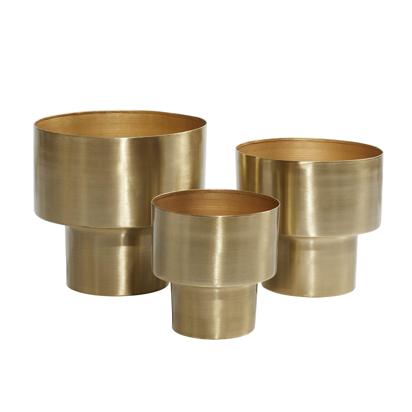 Deco 79 Metal Indoor Outdoor Planter Brushed Small Planter Pot, Set of 3 Planters 7", 8", 10"H, Gold