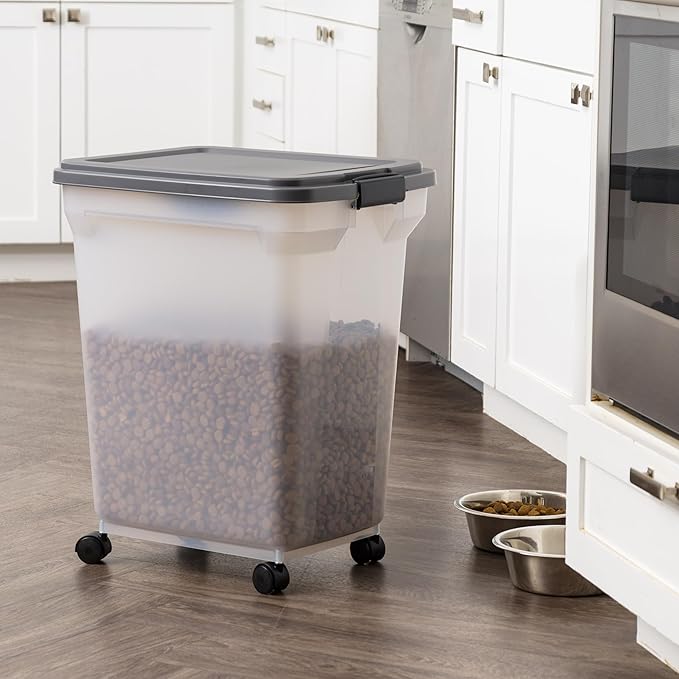 IRIS USA Dog Food Storage Container 58 lbs, Attachable Wheels, & Included Scoop