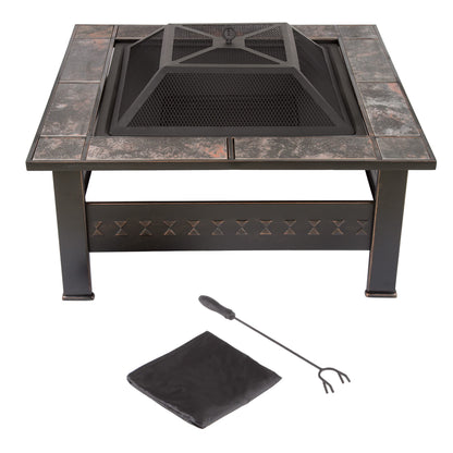 Fire Pit - 32-Inch Outdoor Firepit Table with Screen, Cover, and Poker - Outdoor Fire Pits for Backyard, Deck, Patio, or Porch by Pure Garden (Bronze)