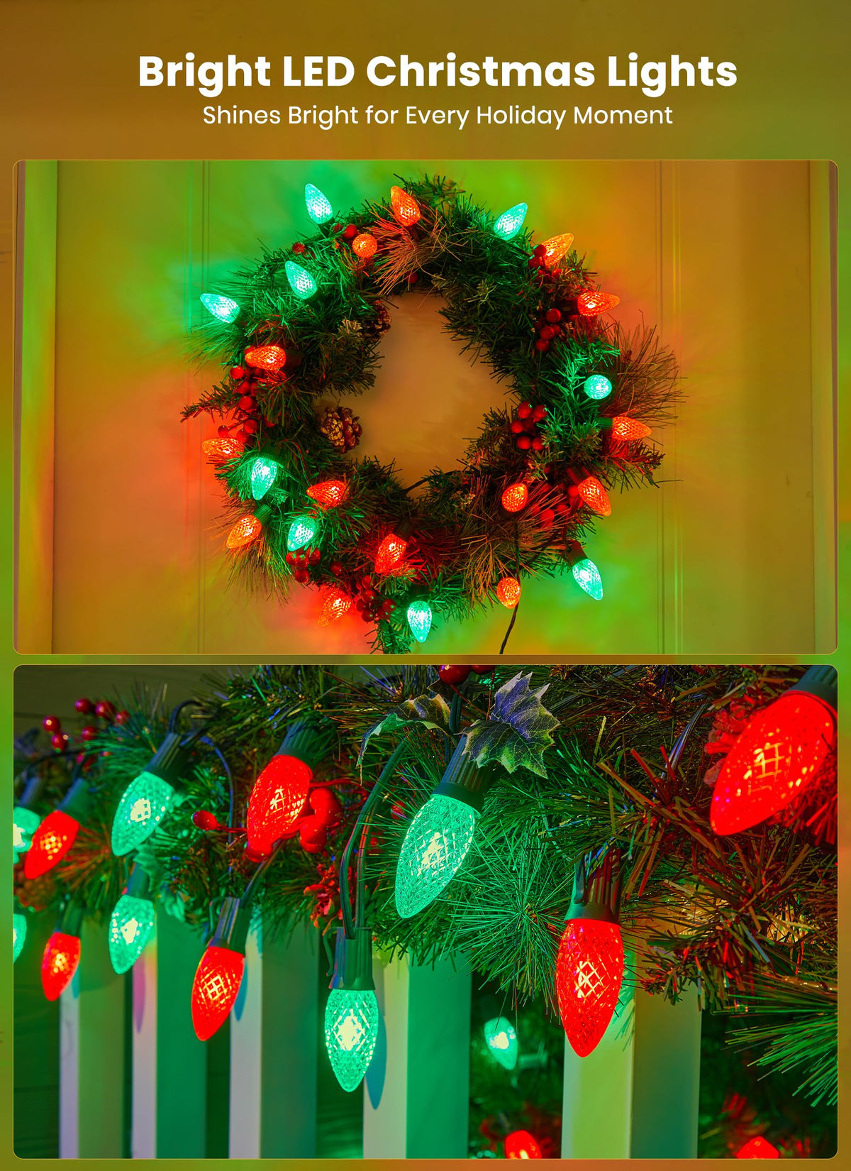 C9 LED Christmas Lights Outdoor with stakes, 25.7ft 20 LED Strawberry String Lights, Connectable Shatterproof Pathway Lights Marker for Path, Lane, Patio, Xmas Holiday Decorations, Red and Green