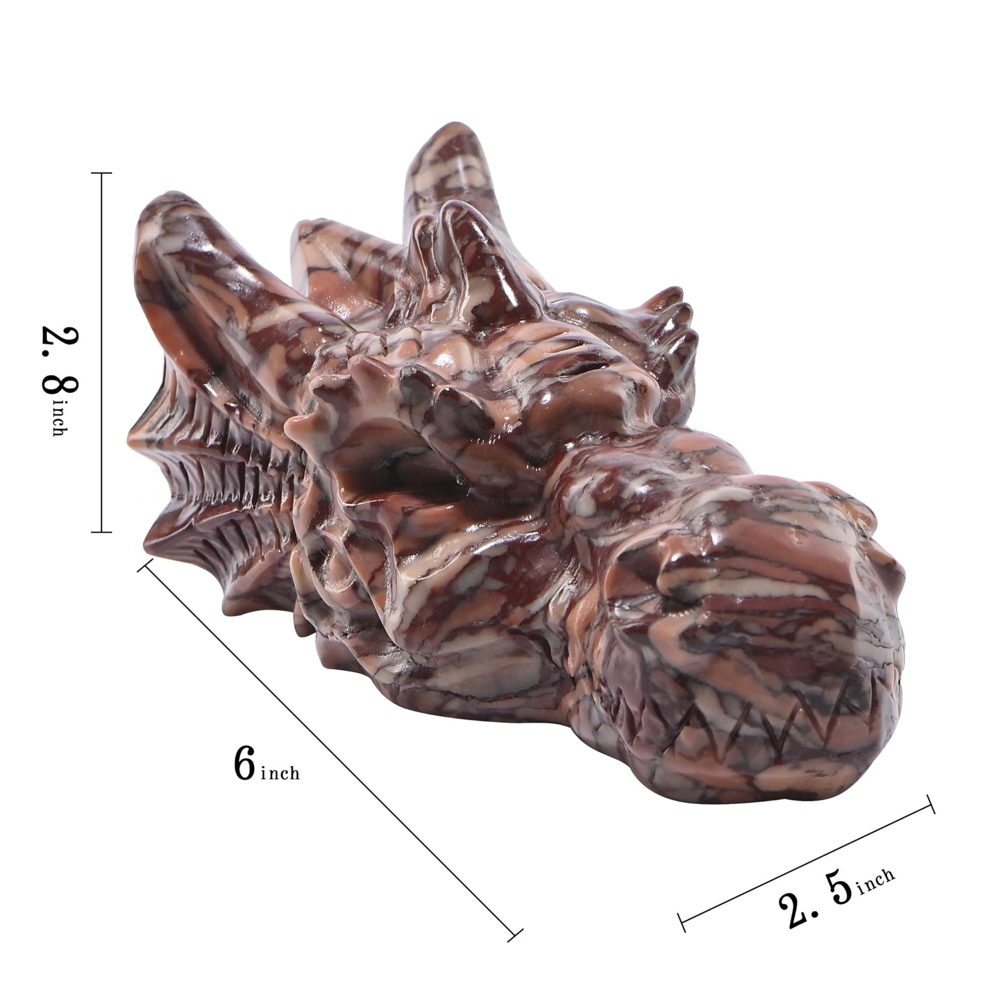 Bmuafry 6''Natural Dragon Head Crystal Skull Head Hand Carved Reiki Healing Stone Statue Healing Home Office Art Room Decoration (Chocolate Stone, 6inch)