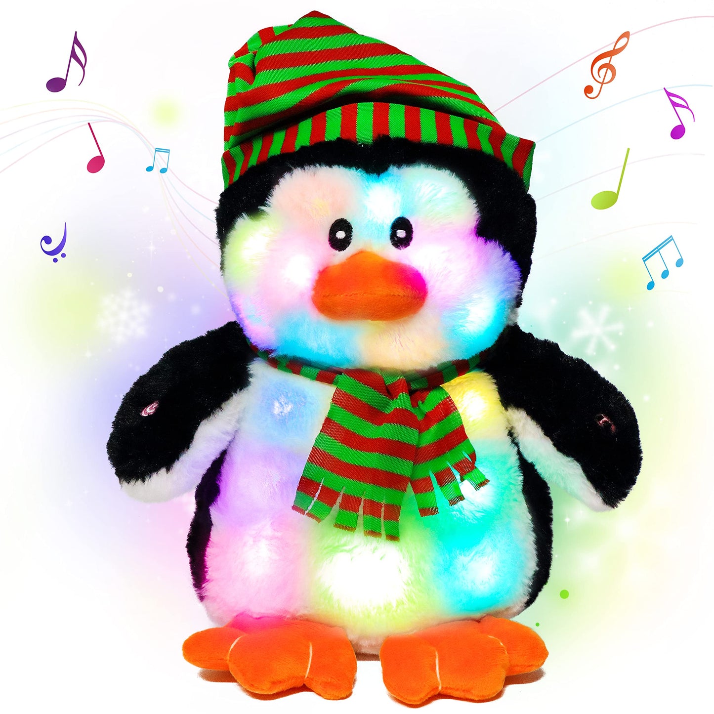 Cuteoy Light-up Singing Plush Penguin LED Musical Stuffed Animal Adjustable Volume Lullaby Plushies Birthday Christmas Toy Gifts for Kids Toddler Girls, 11"