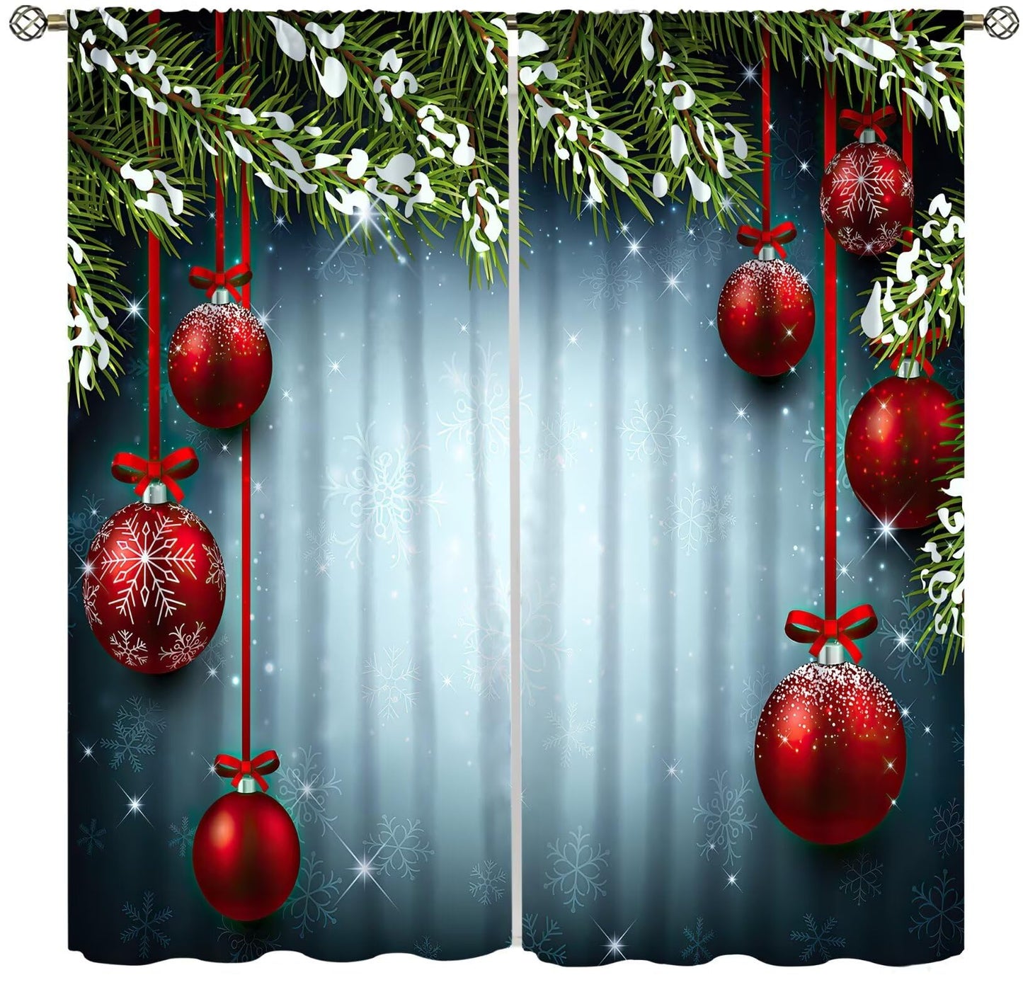 ICMOLYYENLO Christmas Blackout Curtains Merry Christmas Balloon Tree Snowflake Santa Claus Gift Pattern Printed Curtains Suitable for Bedroom Living Room Decoration 42x45 Inches
