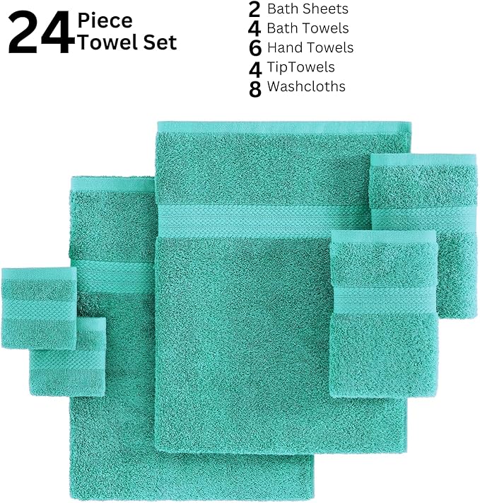 LANE LINEN 24 PCs 100% Cotton Bath Towels Set
