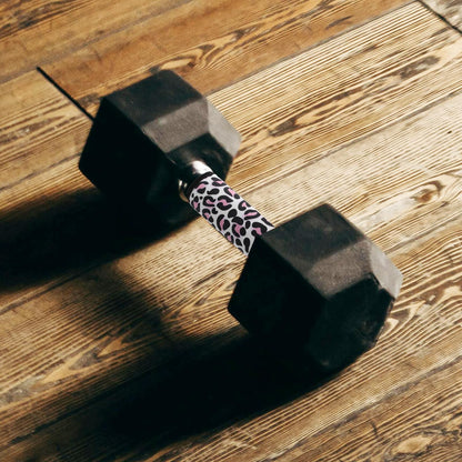 OHPHCALL Barbell Pad Set 2Pcs with Leopard Print Dumbbell Handle Covers Horizontal Bars Sleeve Non-Slip Protective Grip Pads for Pull Up and Weight Lifting Training