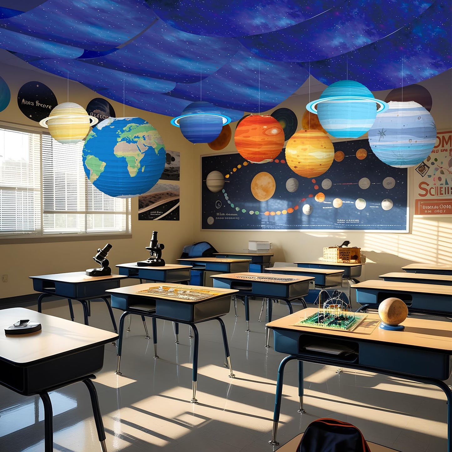 11 Pcs Galaxy Space Ceiling Decoration for Vbs 12 x 2 ft Fluorescent Light Covers 8 Solar System Paper Paper Lanterns Props Classroom Hanging Backdrop Galaxy Outer Space Birthday Party Decorations