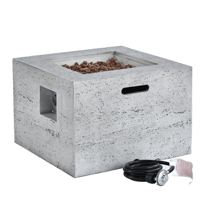 GDFStudio MgO Lightweight Square Propane Fire Pit Table, 40000 BTU Outdoor Propane Fire Pit with Steel Burner, Adjustable Flame Control, Lava Rocks & Rain Cover, Patio Backyard Deck Poolside, Gray