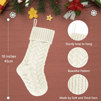 Kunyida 18 Inches Burgundy, Ivory, Green Knitted Christmas Stockings,6 Pack