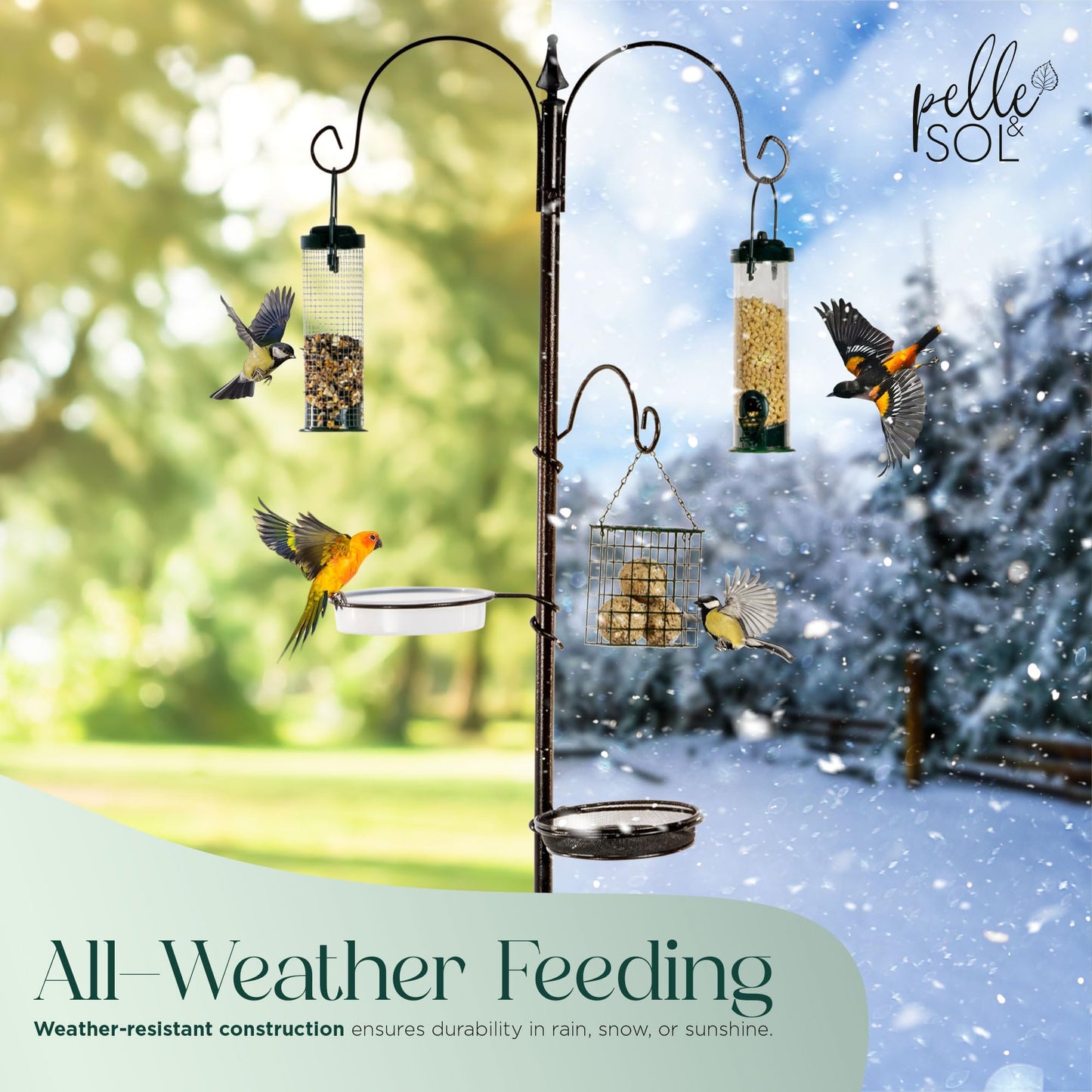 Pelle & Sol Bird Feeder with 3 Bird Feeders & 2 Dishes | Bird Feeders Hanging Station, Bird Feeding Stations for the Garden, Bird Feeders for Small Birds, Bird Feeder Station, Bird Feeding Station