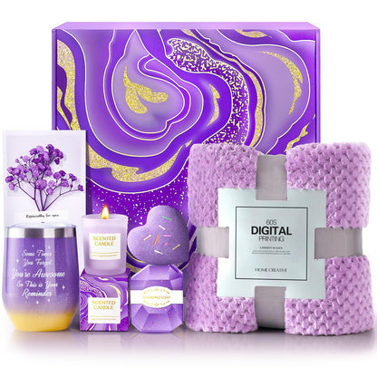 Birthday Gifts for Women Care Package, Get Well Soon Gifts for Mom, Her, Girlfriend, Bestie, Sister, Wife - White Elephant, Christmas, Self Care Gift Basket with Luxurious Flannel Blanket