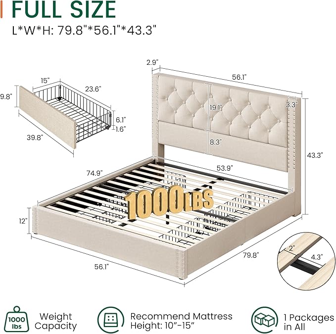 LARMACE Full Size Bed Frame