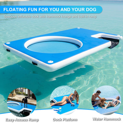 COOLWAVE Inflatable Floating Dock 10x6FT Dog Boat Ramp, Extra Large Floating Dog Dock with Water Hammock for Pool Lake Beach, Heavy Duty Lake Floats for Adults and Pets, 700LBS Load Capacity