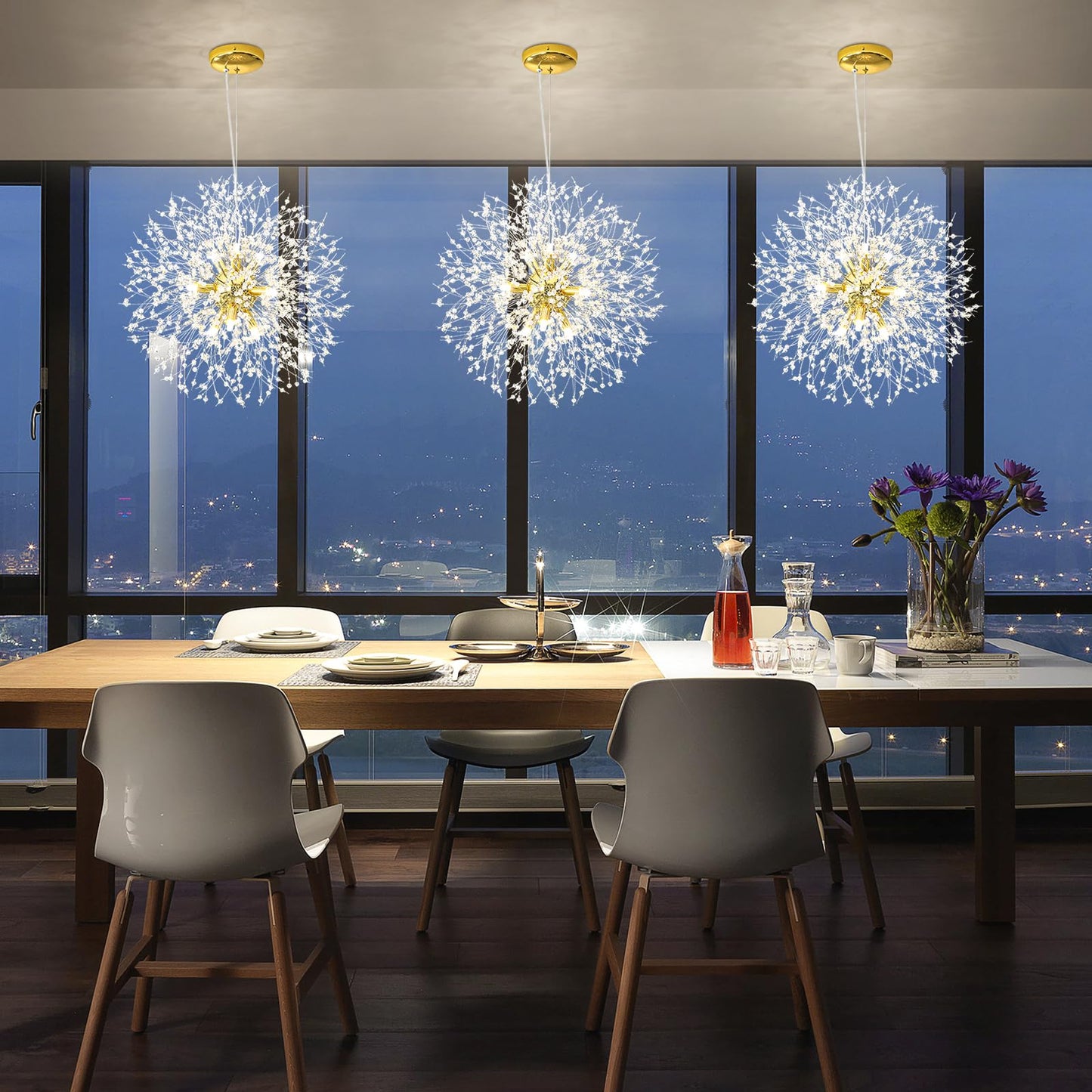 Qamra Modern Gold Crystal Chandeliers, Firework Dandelion Sputnik Chandelier Light Fixture Pendant Lighting for Dining Room, Bedroom, Kitchen, Living Room(9-Light, Gold)