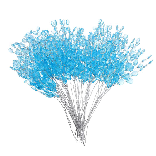 VOSAREA Stems 50 Stems Artificial Bouquets Acrylic Bead Drops Branches Bead Sprays for Wedding DIY Crafts (16cm, Blue) Floral Picks with Wire