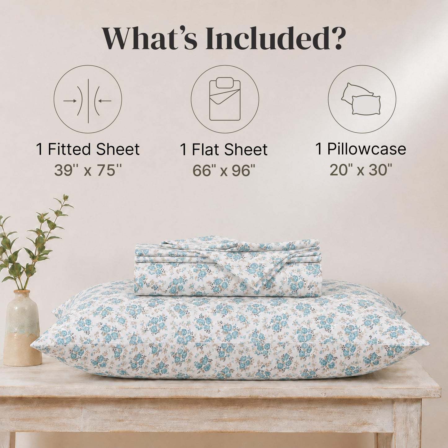 Modern Threads Printed 3-Piece Extra Soft Bedding Sheets & Pillowcase Set, Deep Pocket up to 16 inch Mattress Forever Roses Twin