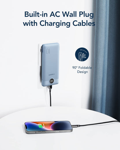 VEGER Portable Charger for iPhone Built in Cables and Wall Plug, 10000mah Slim Fast Charging USB C Power Bank, Travel Essential Battery Pack Compatible with iPhones, iPad, Samsung More Devices(Pink)