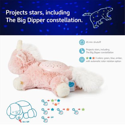 Cloud B Mini Night Light Soothing Star Projector | Soft Brightness | 3 Colours | 1 Constellation | Auto Shut-Off | Unicorn Plush Night Light Dream Buddies Ella The Unicorn