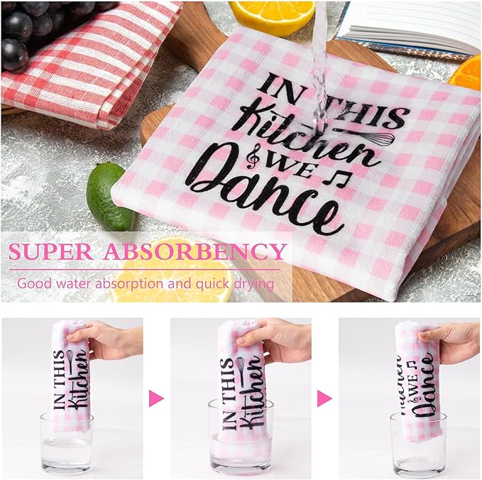 R HORSE Cute Pink Kitchen Towel Set 5Pcs Pink Check Kitchen Dishcloth Absorbent