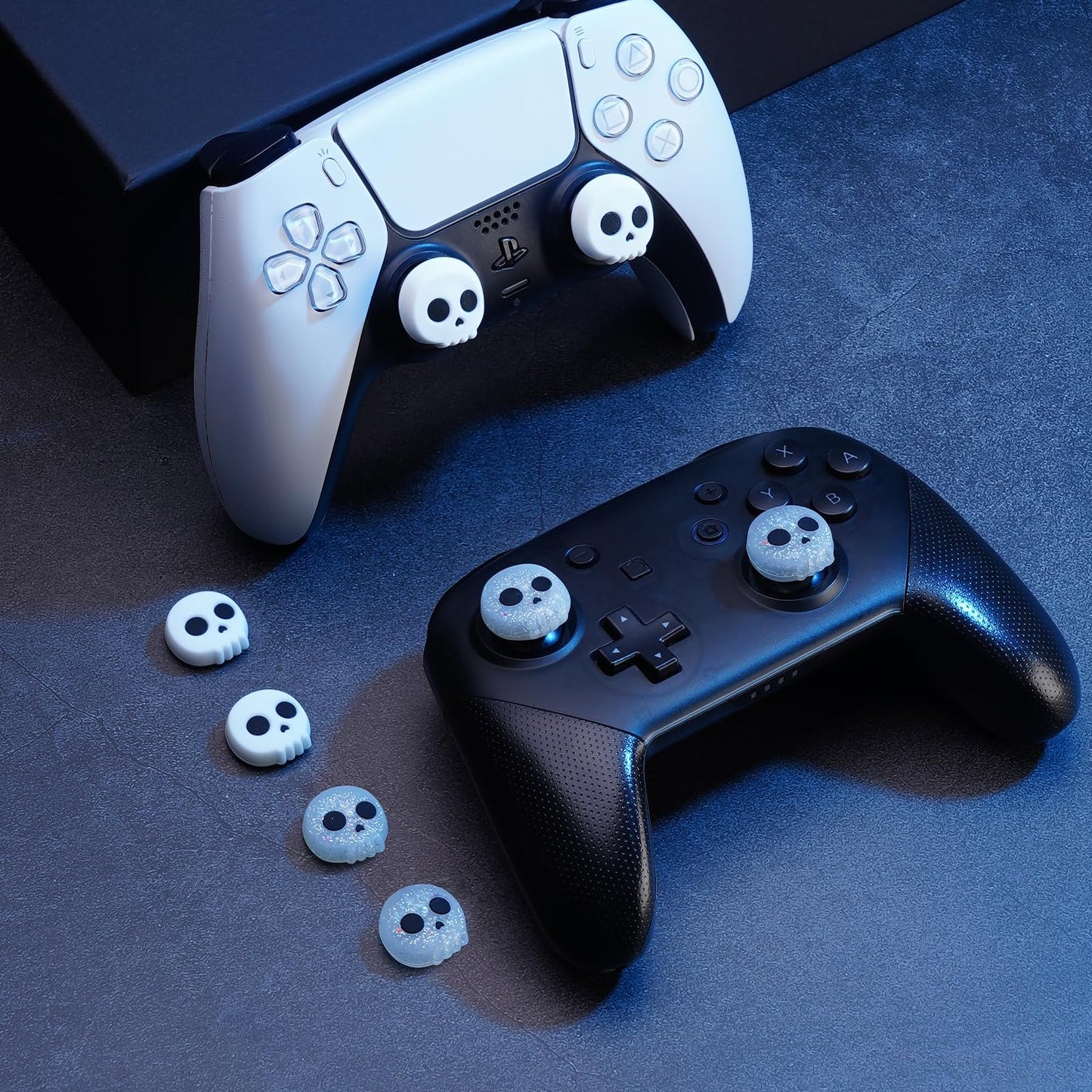 JINGDU Halloween Thumb Grip Caps for PS5/PS4, Switch Pro, Xbox Series X/S - Silicone Joystick Caps Cover, Game Controller Accessories, 4PCS Skull