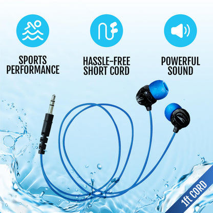 H2O Audio Surge S+ Waterproof Sport Headphones, (Short Cord Design) – in-Ear Sweatproof Earbuds for Swimming, Running, Cycling – IPX8 Waterproof, Compatible with iPods & MP3 Players