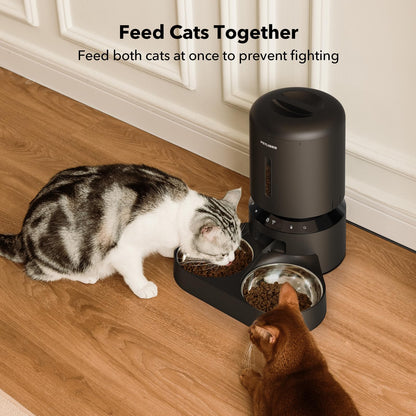 PETLIBRO Automatic Cat Feeder, 5G Wi-Fi Dual Cat Feeder with App Control for Dry Food, Low Food & Blockage Sensor, Stainless Steel Bowl, 1-10 Meals Per Day, 10s Meal Call for Cats and Dogs (5L, Black)