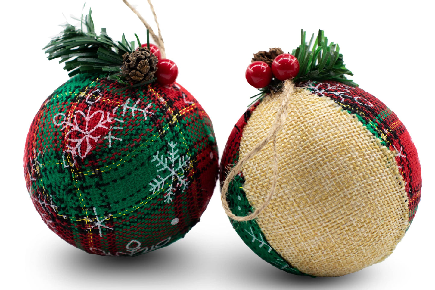 12 Piece Rustic Christmas Tree Ornaments, Farmhouse Christma Decoration, Natural Jute Burlap Christmas Ball