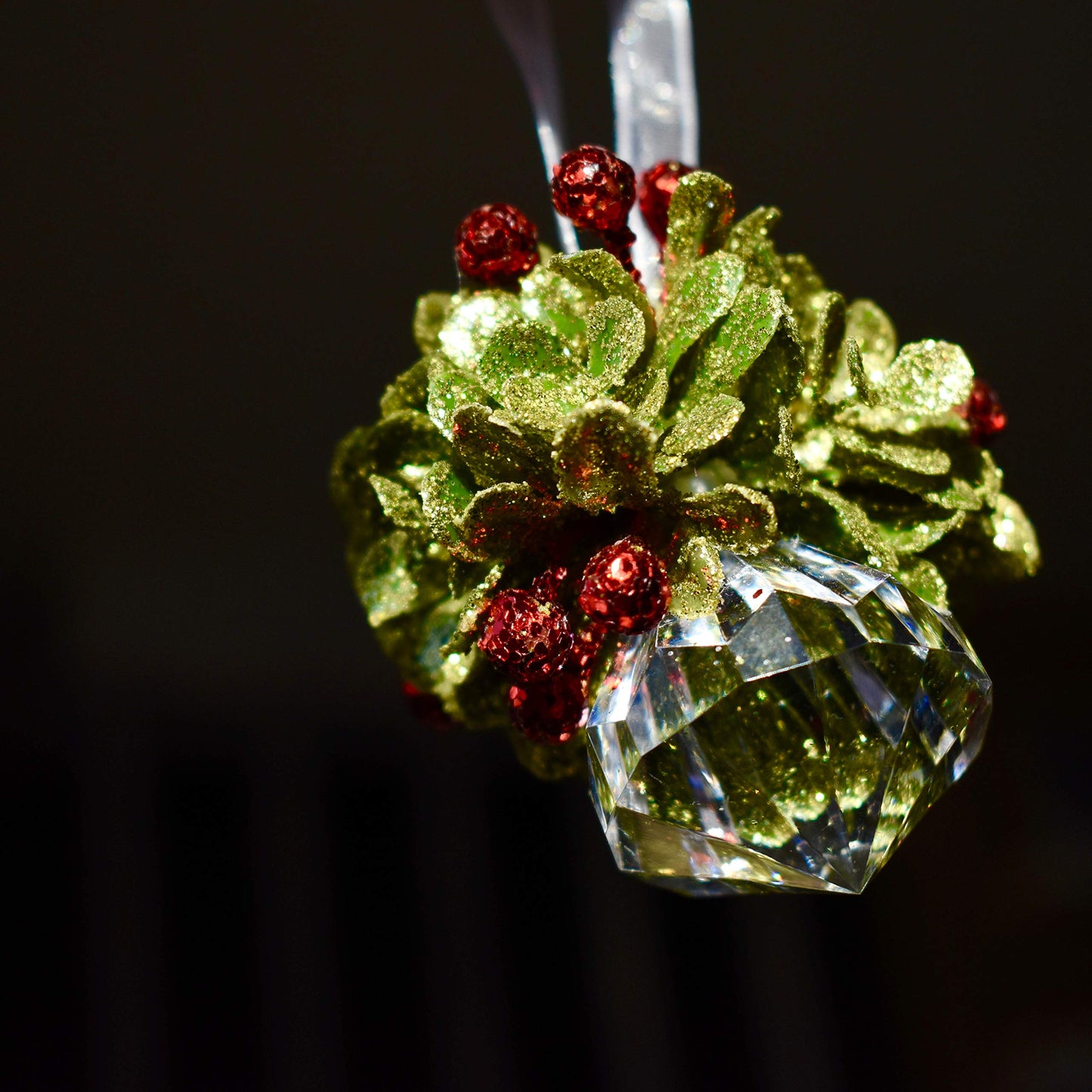 Ornativity Hanging Crystal Mistletoe Ornament - Christmas Decor Doorway Kissing Crystal Gem Stone Mistle Toe Jewel with Berries Ball Xmas Tree Decoration 5"