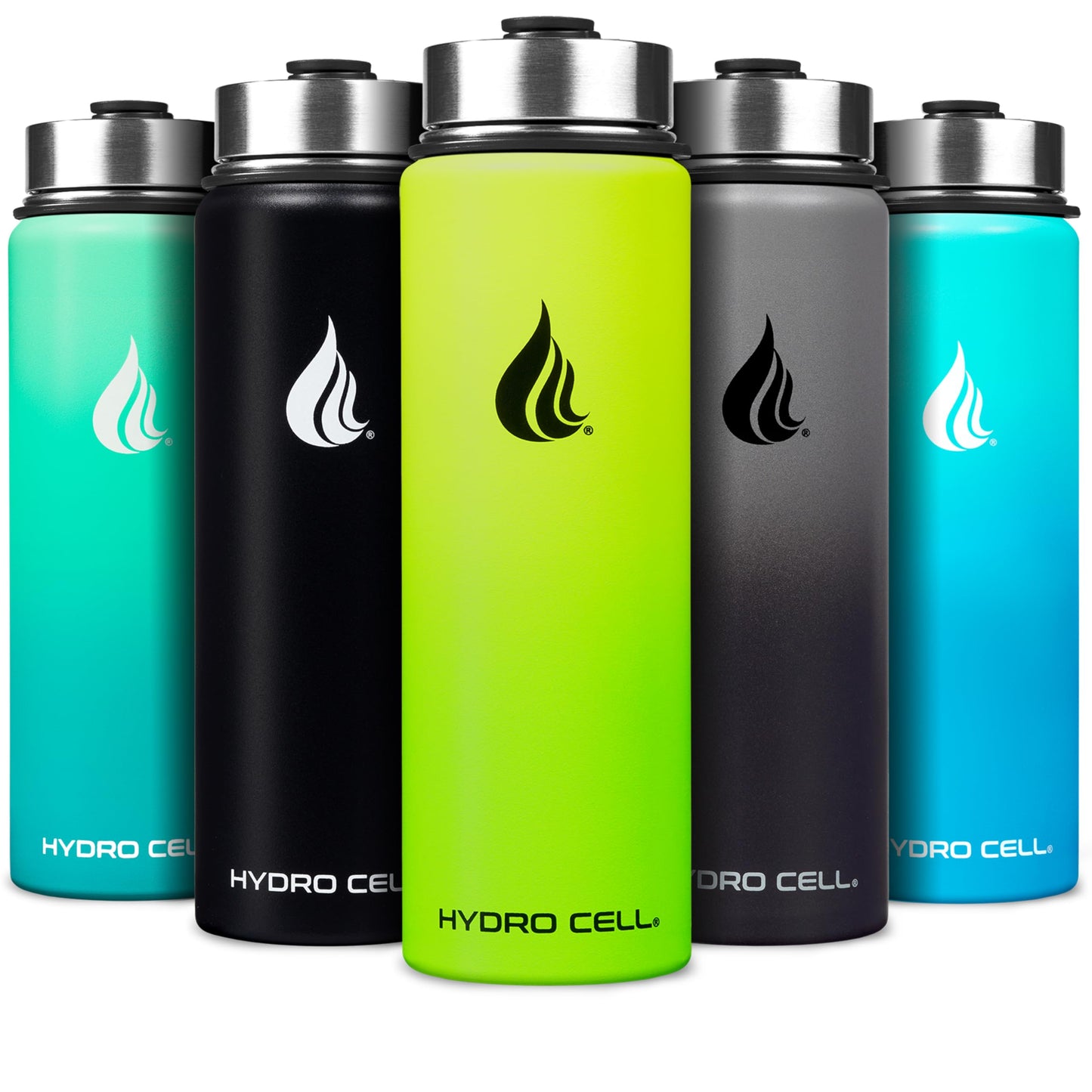 HYDRO CELL Stainless Steel Insulated Water Bottle with Straw - For Cold & Hot Drinks - Metal Vacuum Flask with Screw Cap and Modern Leakproof Sport Thermos for Adults (Neon 24oz)
