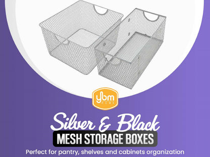 YBM HOME Mesh Stacking Bin Storage Containers for Kitchen Pantry, Cabinet and Shelves, Metal Wire Basket Rack for Fruits and Veggies, Crafts, Toys & Cleaning Items - 1 Unit, Large 15x11x8 Silver (4)