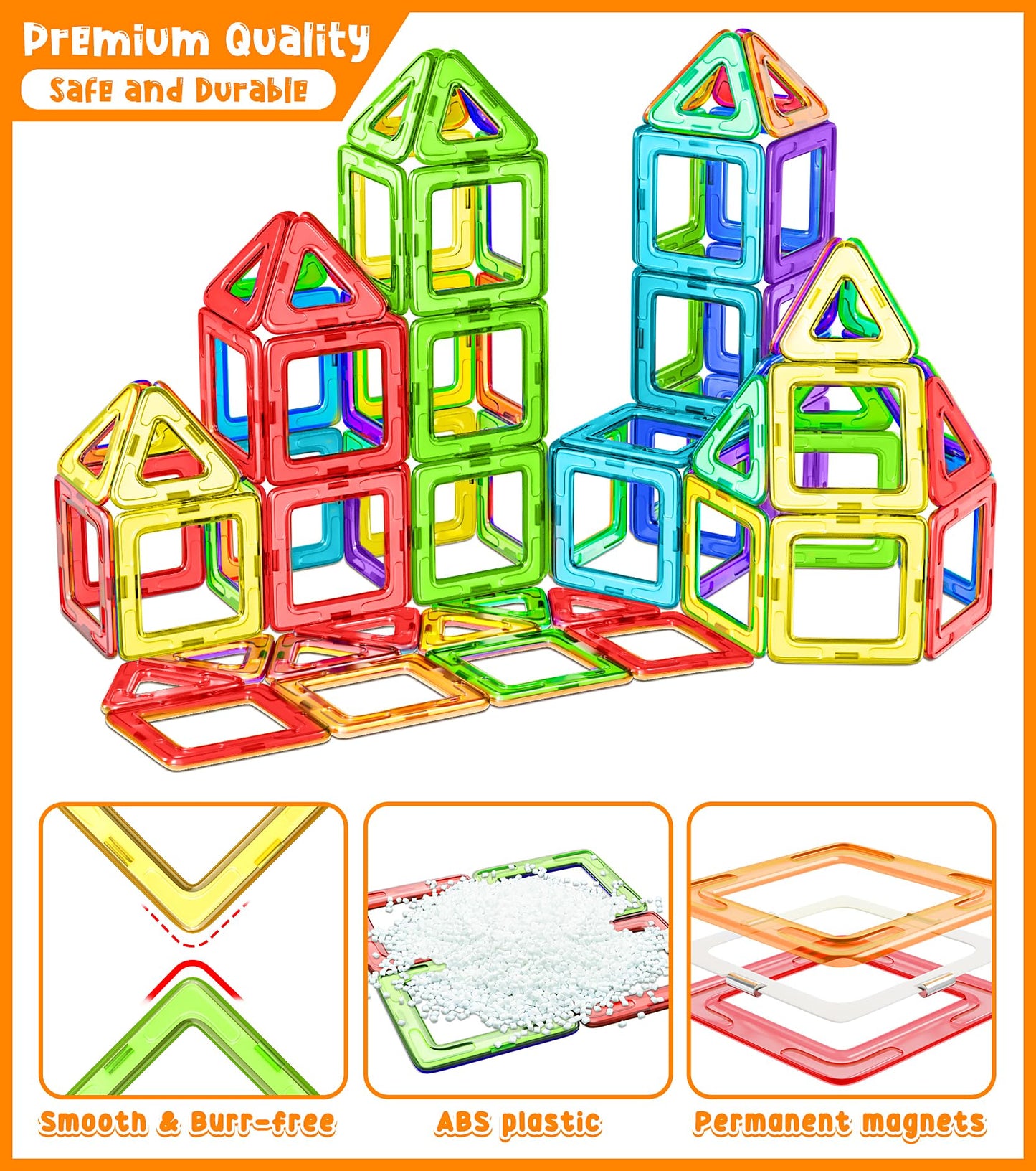 COOLJOYA Magnetic Tiles for Kids, 48pcs Magnetic Building Blocks Toys for 3 4 5 6 Year Old Girls Boys Gift, Magnets for Kids, Montessori Toddler Toys
