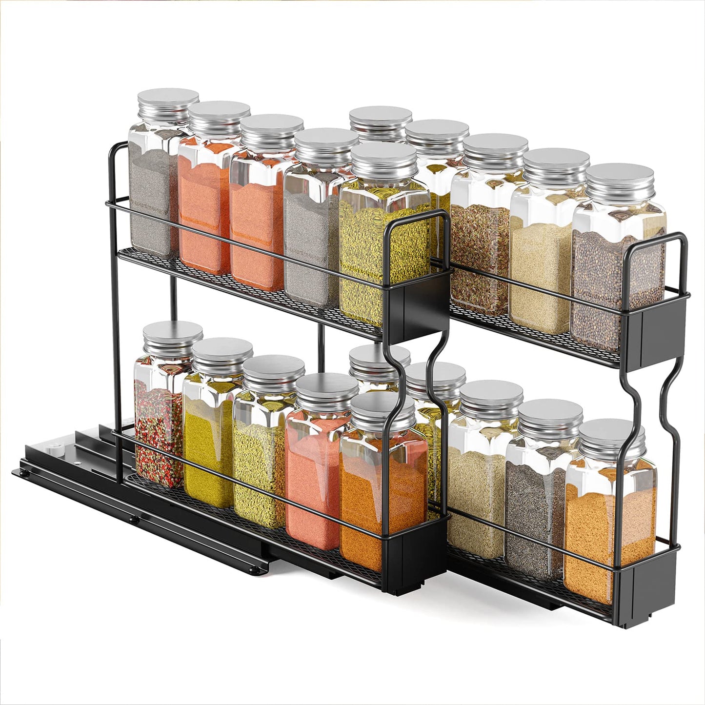 SpaceAid Pull Out Spice Rack Organizer for Cabinet, Heavy Duty Slide Out Seasoning Kitchen Organizer, Cabinet Organizer, with Labels, 5.2" W x10.75 D x10 H, 2 Drawers 2-Tier