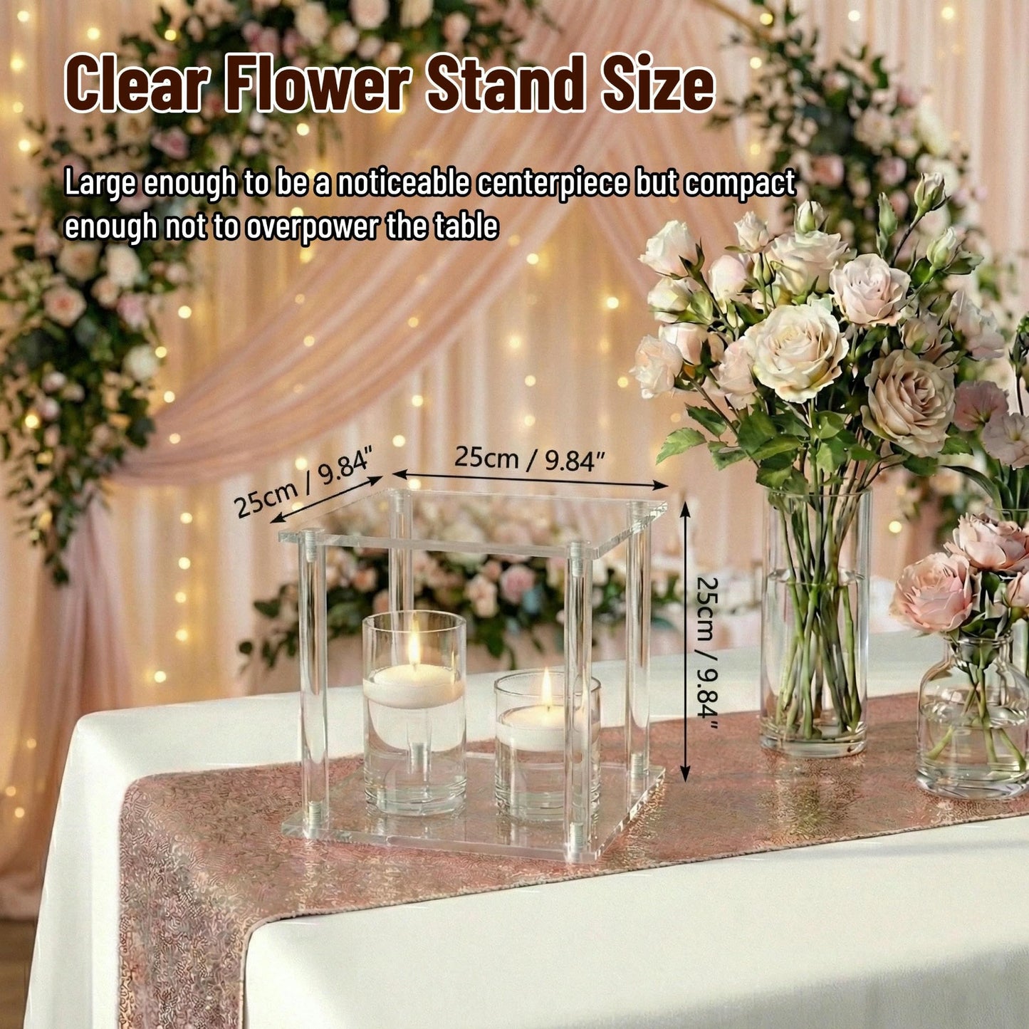 Simprefine 2 Pcs 10 Inches Acrylic Crystal Centerpieces for Wedding Table Decoration Backdrop Flower Stand Clear Column Pillar for Mariage Event Party Floral Décor