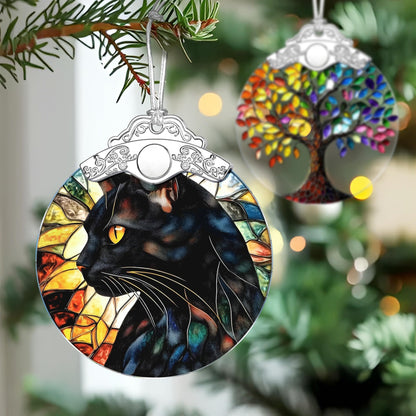 Black Cat Stained Glass Ornament, Christmas Ornaments – Christmas Tree Decorations, Holiday Decor, Stocking Stuffer, Gift Idea, Gifts for Cat Lover, Pet Lover