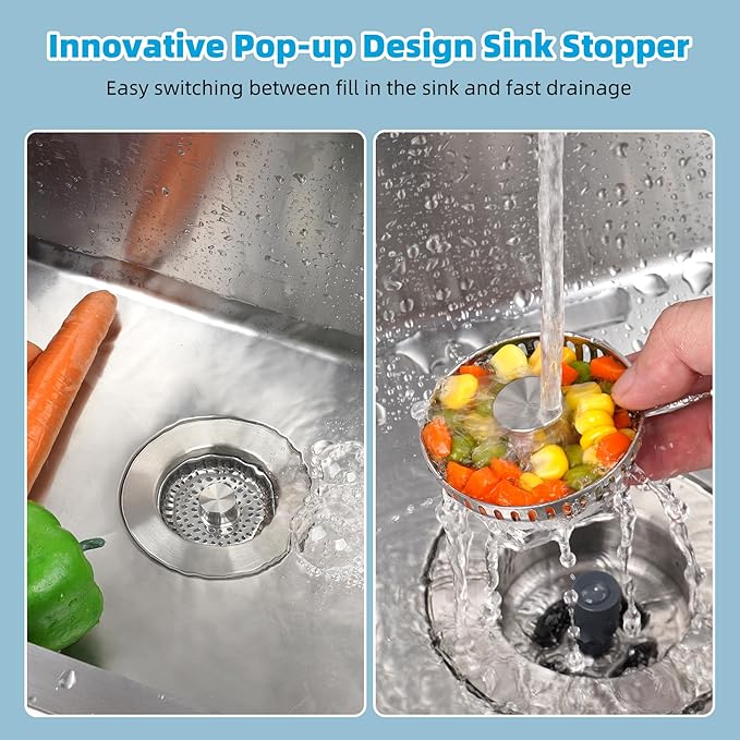 Hibbent All Metal Stainless Steel 3 in 1 Kitchen Sink Drain Strainer, Upgraded