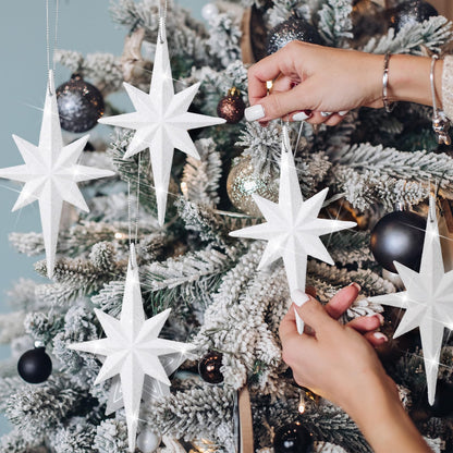 Quzzil 12 Pcs Christmas Bethlehem Star White Ornament 4.72 x 2.95 Inch Star of Bethlehem Christmas Tree Topper Glitter Ornament Plastic Nativity Stars Hanging Decor Accessories