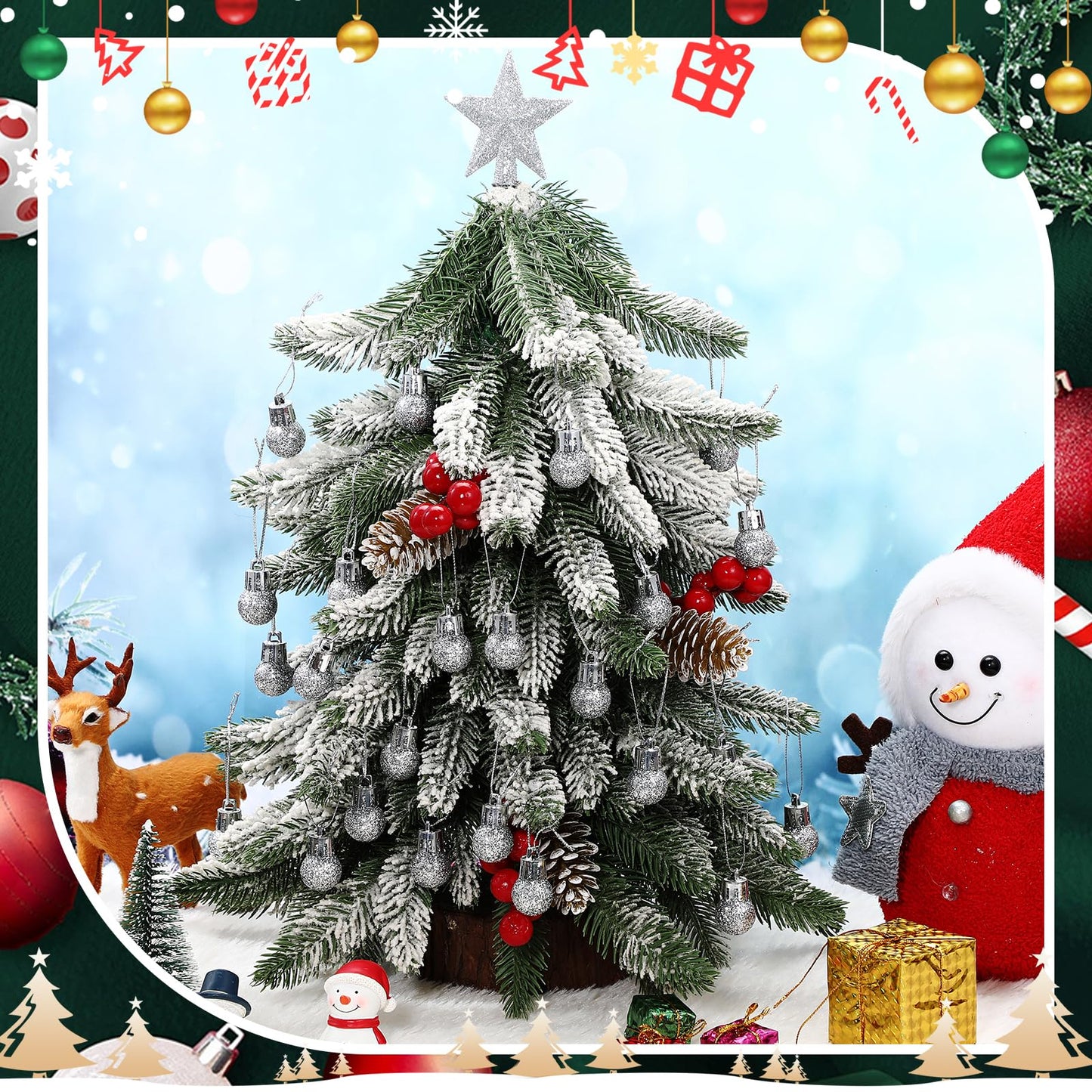 RoundFunny 25 Pcs Mini Valentine's Day Ornaments Set 0.79 Inch Glitter Valentine's Day Ball Tree Topper Star Hanging Ornaments for Party Decoration(Silver)